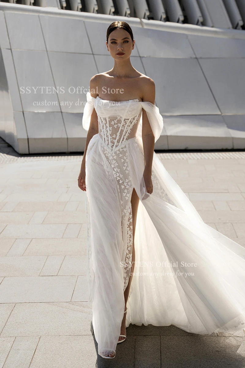 SSYTENS-vestidos de novia bohemios Vintage con hombros descubiertos, Apliques de encaje, corte en A, elegante vestido de novia con forma de corazón personalizado