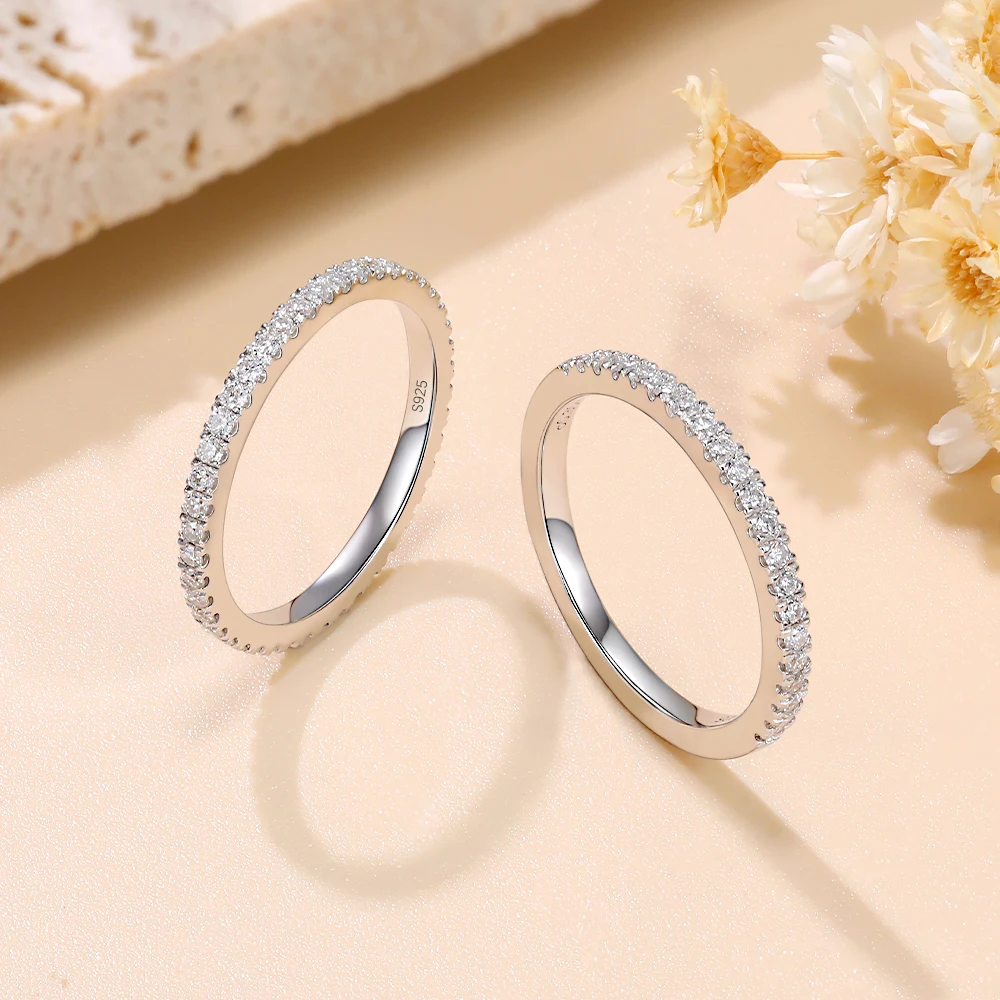 1.4mm Moissanite Wedding Band for Women S925 Sterling Silver Moissanite Rings D Color VVS1 Lab Diamond Ring Fine Jewelry Gift - Image 3