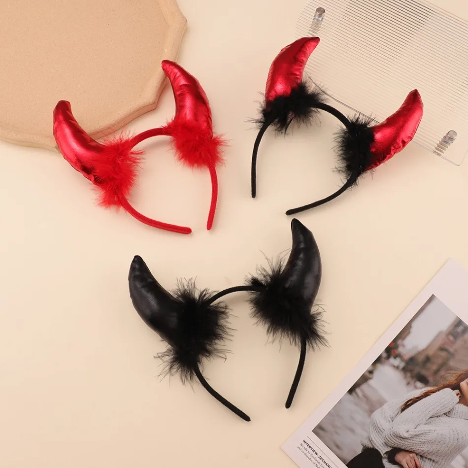

Wholesale 10pcs Halloween Demon Horn-shaped Hair Hoop Goth Black Red Bull Ears Hairband for Women Girls Costume Party Cosplay