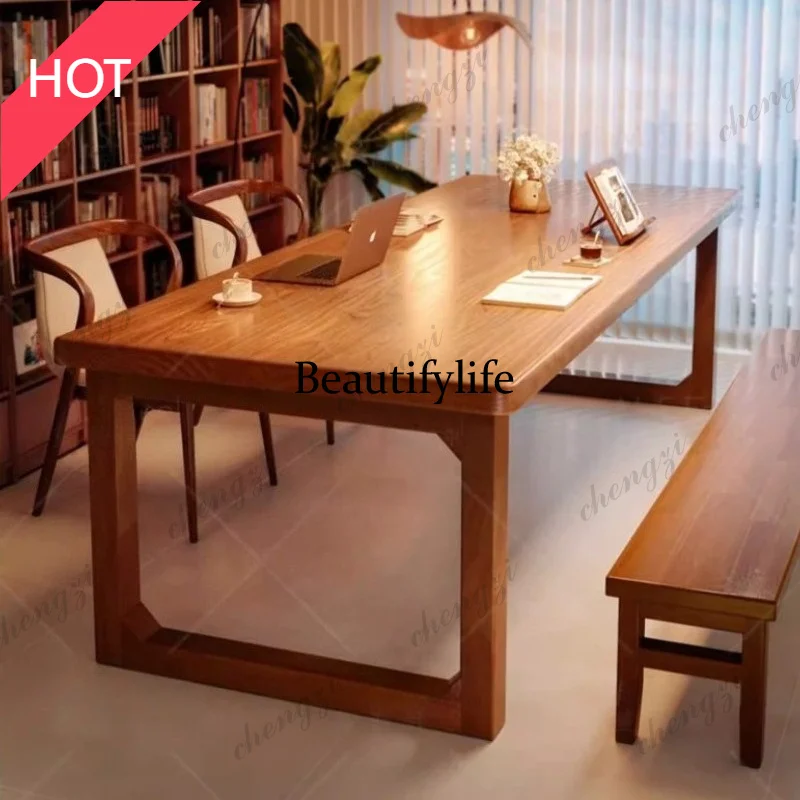 A49 All solid wood long desk reading study table workbench office desks and workstations Motion Room Table pliante Office