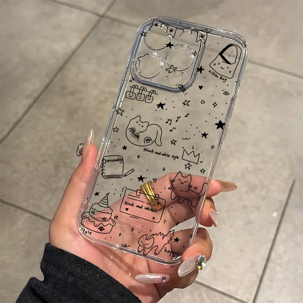 Black Pencil Cat Silicone Phone Case for IPhone 17 16 15 14 13 12 11 Pro Xs Max Air Mini 7 8 6 6s Plus SE 2020 2022 Cover