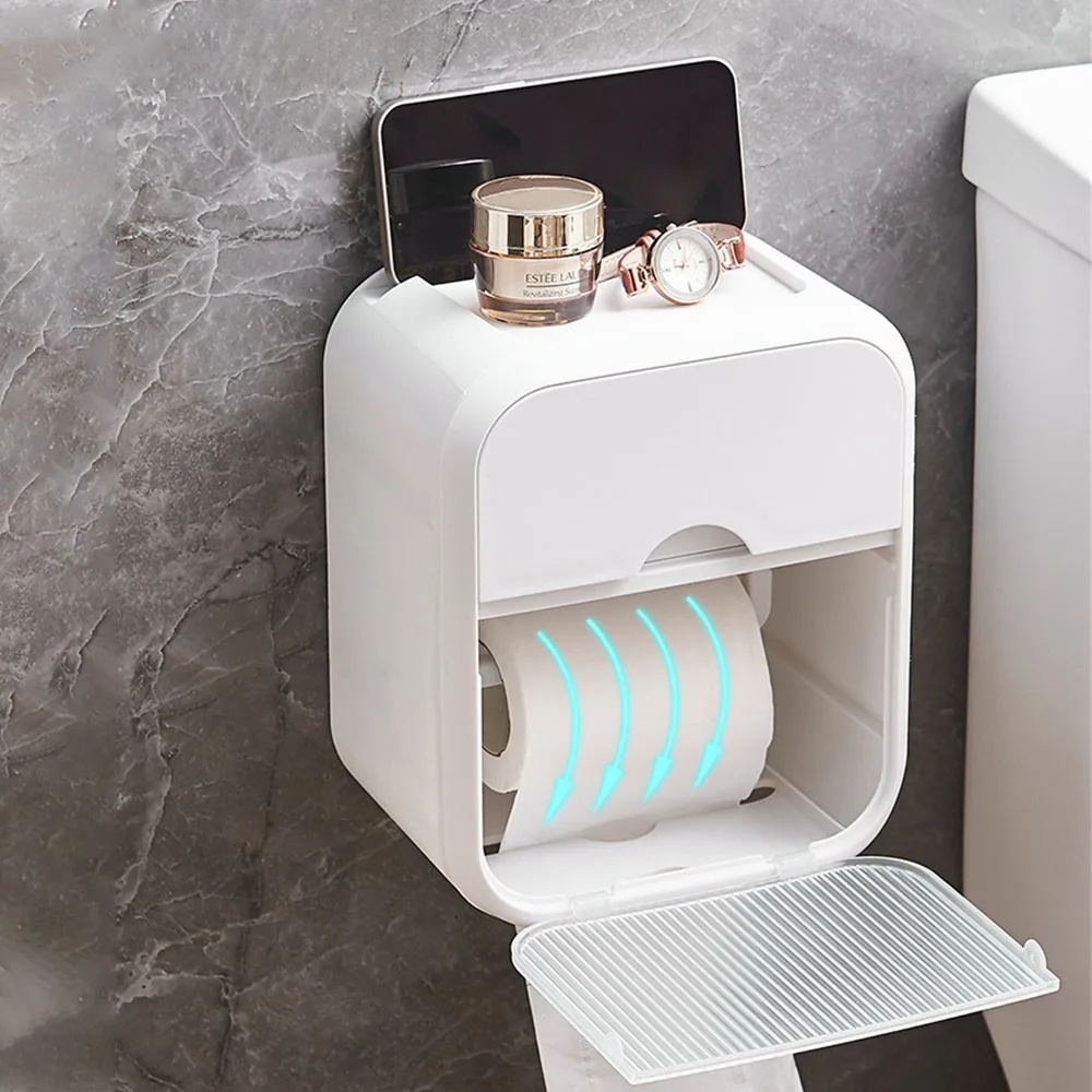 Toilet Paper Holder Waterproof Wall Mounted Convenient Bathroom Supplies Tissue Storage Box Punch-free Bathroom Tissue Box