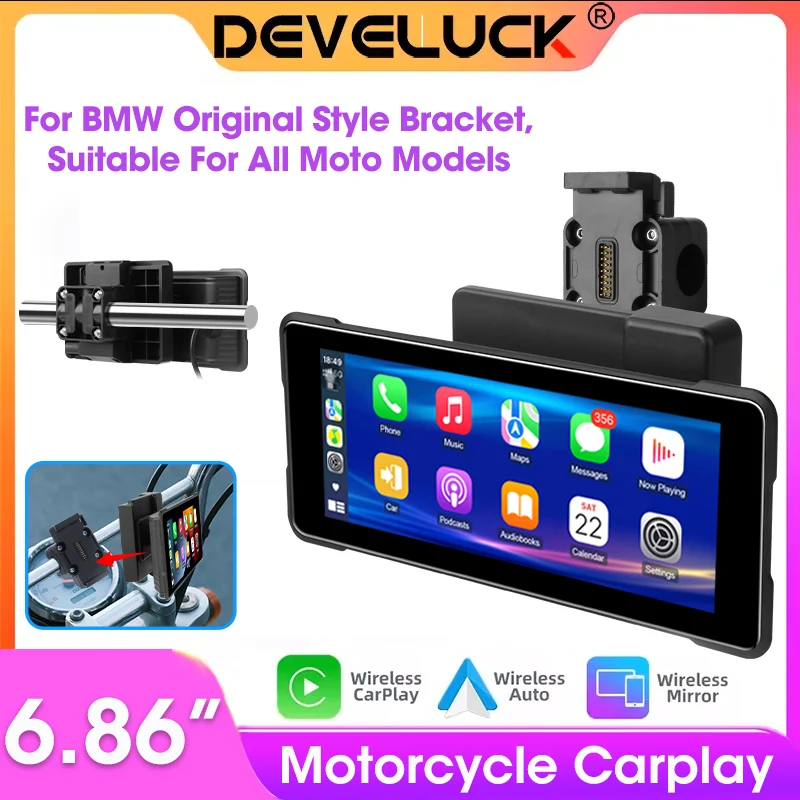 

Develuck 6.86" Motorcycle Navigation with Bracket for BMW Style Carplay Android Auto Dual Bluetooth Handlebar Dashboard Mirror