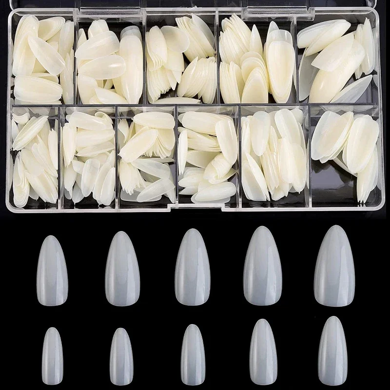 500Pcs Long Soft Gel Nail Tips Clear Full Cover Almond Press on Nail Acrylic Almond Shaped Nails Tips for Nail Salon Extensions