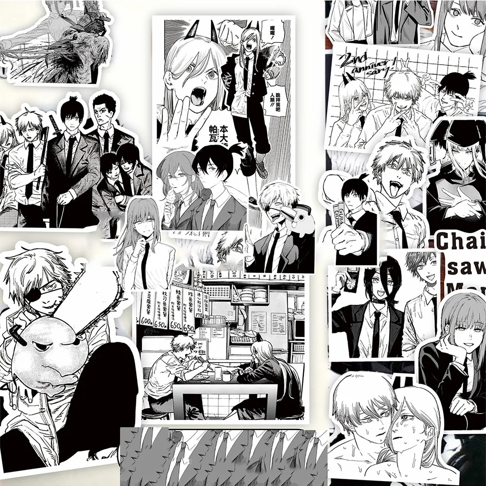 10/30/65 قطعة كول بالمنشار رجل أنيمي ملصقات مقاوم للماء الكتابة على الجدران Skateboard بها بنفسك سكيت الهاتف الأمتعة الدراجة أسود أبيض مانغا الشارات حزمة #4