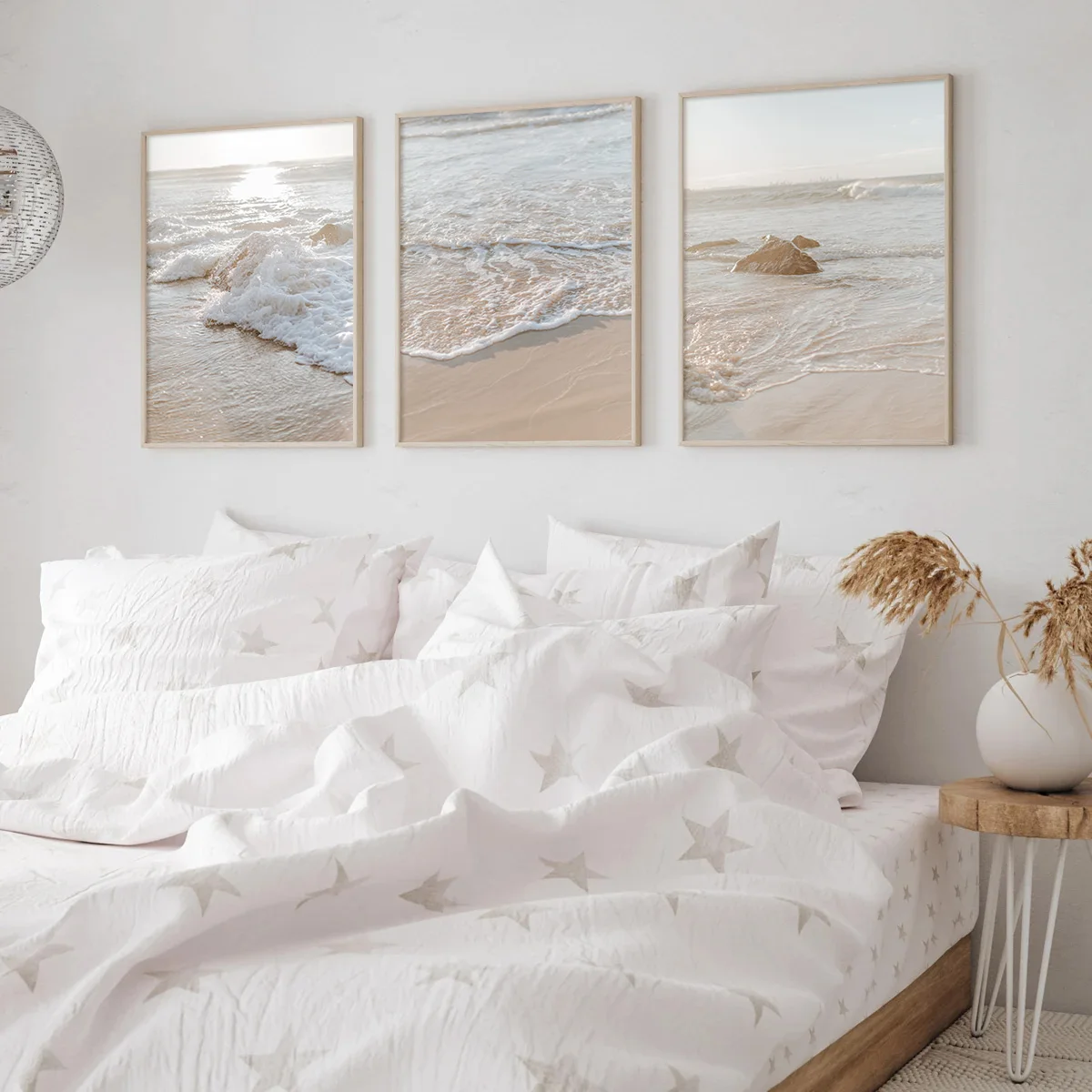 Zestaw 3-pięknych artystycznych neutralnych beżowych dekoracji ściennych nadmorskiej plaży nadmorskiej Canvas Wall Art Print, Ocean Poster, Modern Art, Sunset Seaside Prints, Natural Scenery Wall Decor, Ideal Gift for Bedroom Living Room Corridor, Wall Art, Summer Decor, No Frame