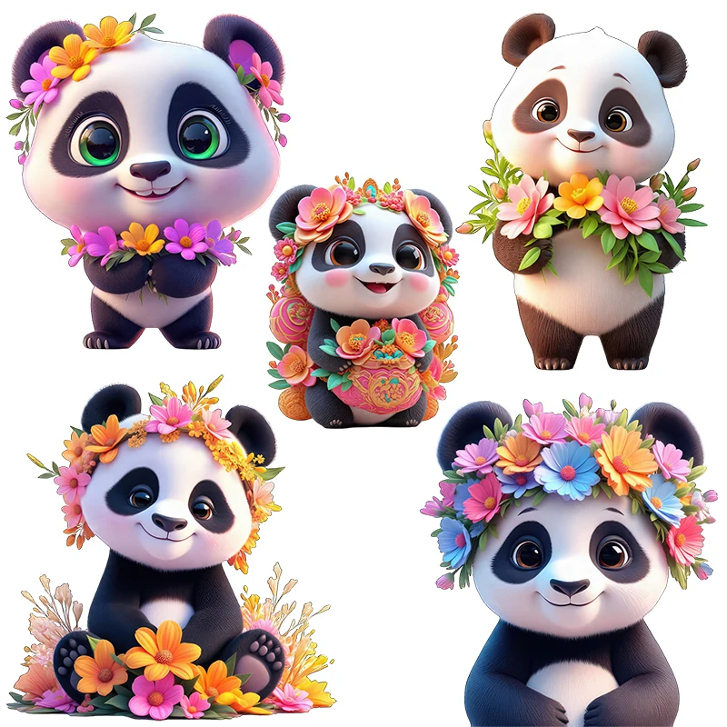 Three Ratels CC130 Colorful flower garland panda animal art wall sticker for home decoration toilet sticker