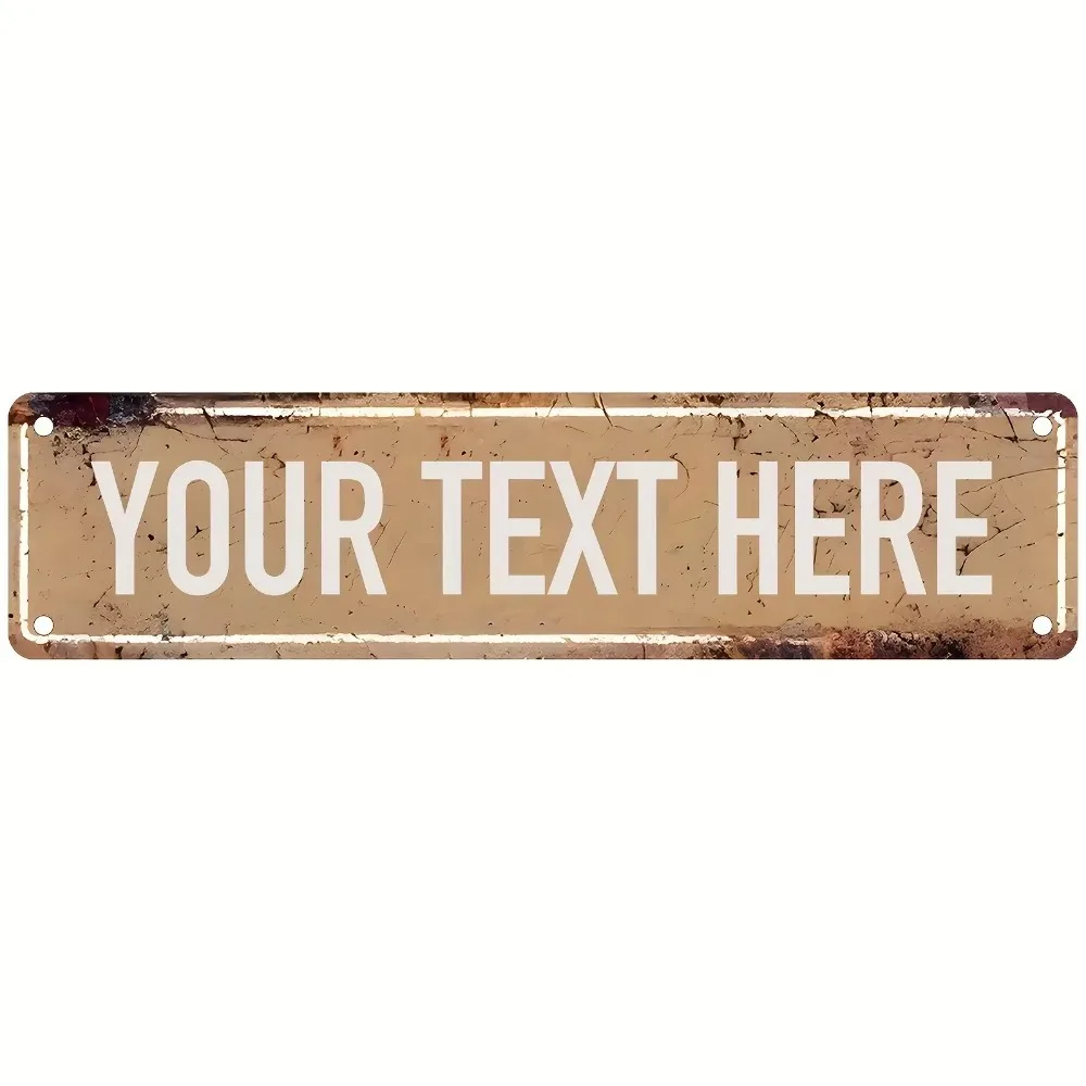 CIFbuy Customizable Vintage Farmhouse Metal Plaque 2D Flat Beige Rustic Personalized Text Waterproof Wall Hanging Art
