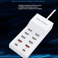 USB Charger Station,10-Port 50W Multiple USB Charging Station Multi Ports USB Charger Charging for Tablet Laptop Computer Mobile