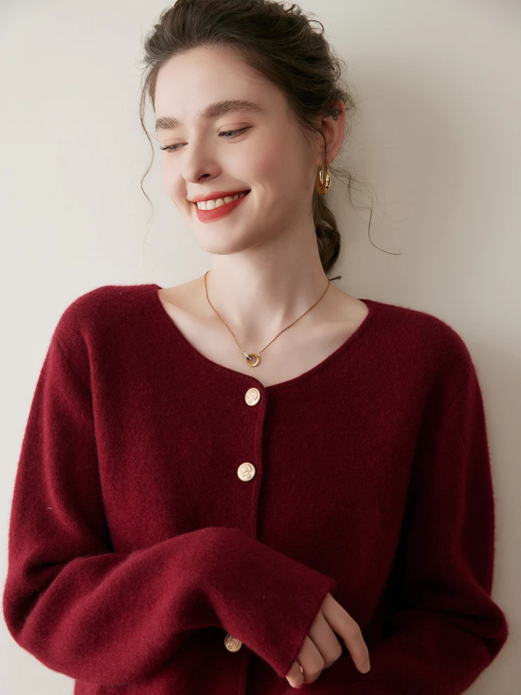 

Офисный женский кашемировый свитер, женский кардиган с круглым вырезом, утепленные простые топы, 100% кашемировый трикотаж, невидимый карман, осень-зима