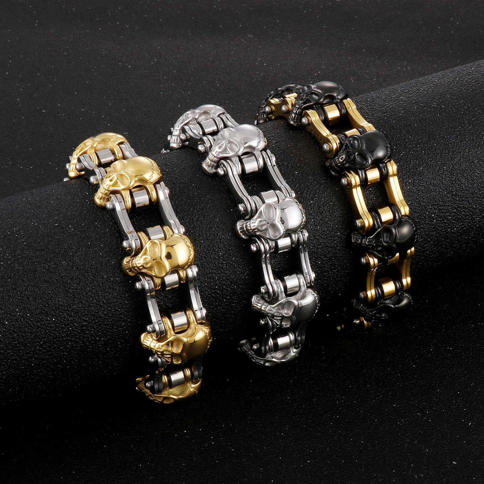 Domineering Gothic Bike Chains Skull Bracelet Men's Punk 316L Stainless Steel Trend Rock Party Jewelry Gift