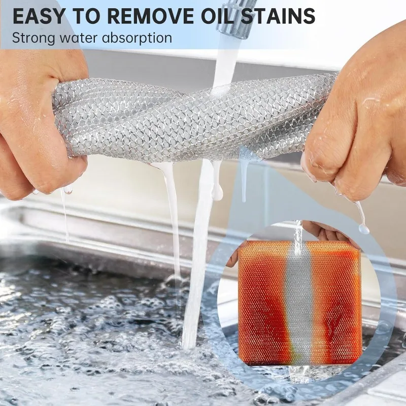 50/1PCS Magic Dishcloth Thickened Microfiber Silver Wire Wash Towel Kitchen Cleaning Rag Non Stick Oil Double-sided Clean Cloth