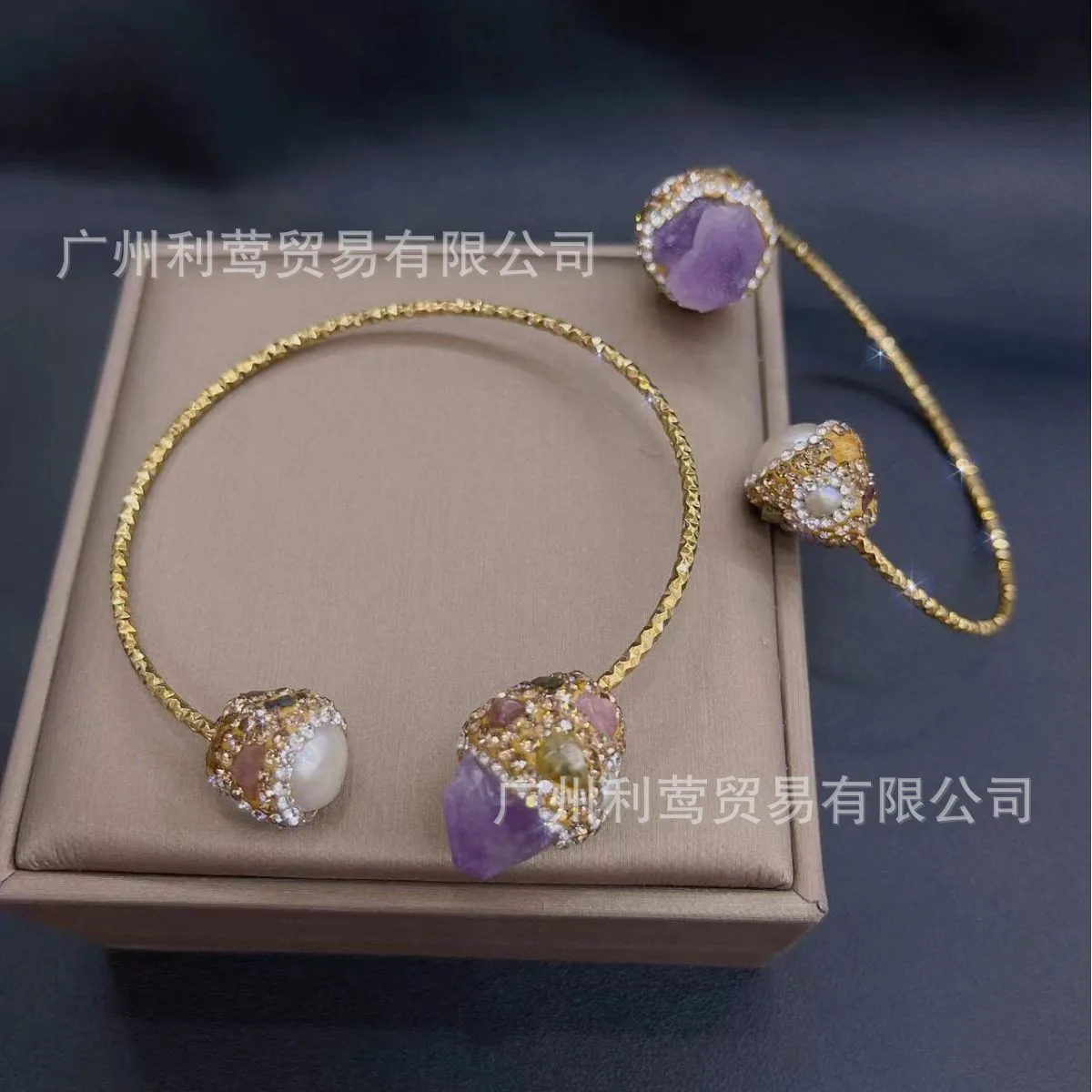 

European new natural amethyst bracelet bracelet national retro personality point amethyst high-end banquet jewelry women's