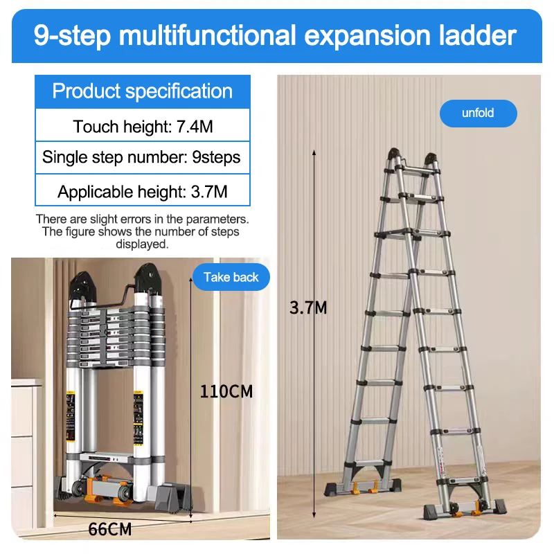 6 خطوات عالية الجودة عززت المضادة للتأثير سبائك الألومنيوم سلم توسيع متعدد الوظائف سبائك الألومنيوم سلم متعرجة