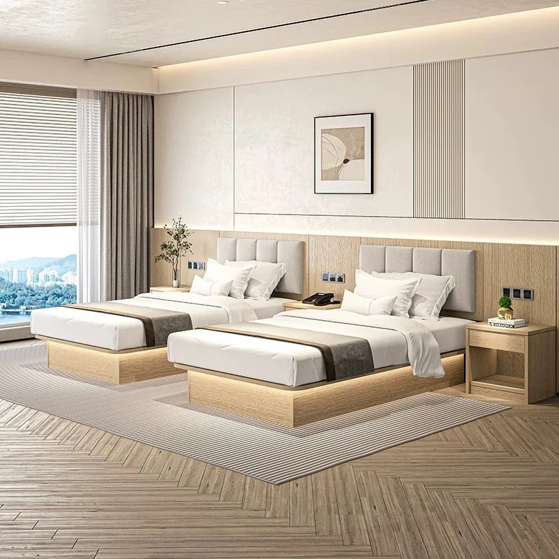 # Standard Room Hotel Furniture Set One-Stop Group Cargo Special Box Bed Frame MDF Oak For Home Bedroom