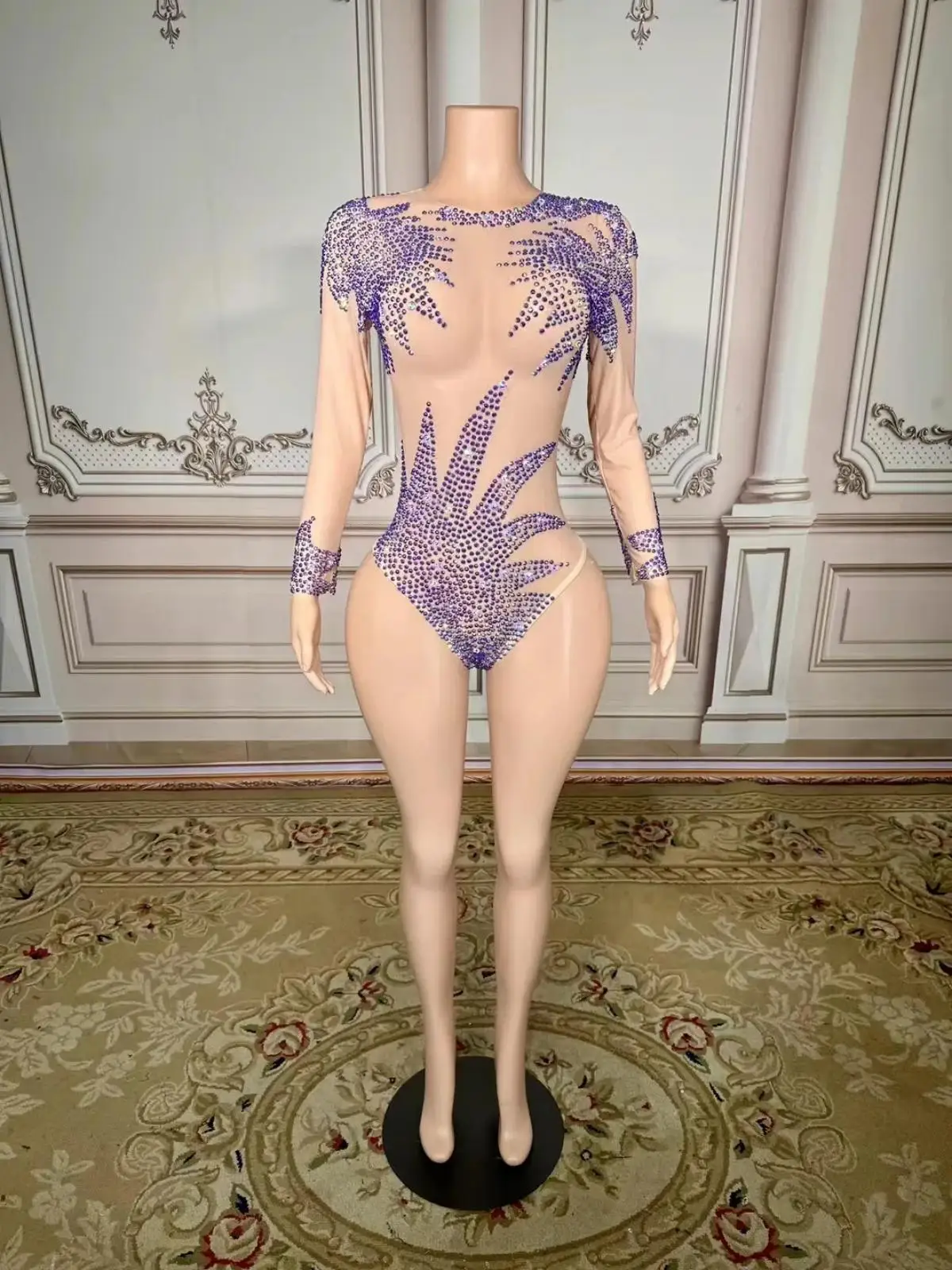 

ZD Mesh See-through New Jumpsuit Latin Dance Dance Performance Clothing Bar Party Banquet Performance Rhinestone Mesh Jumpsuit