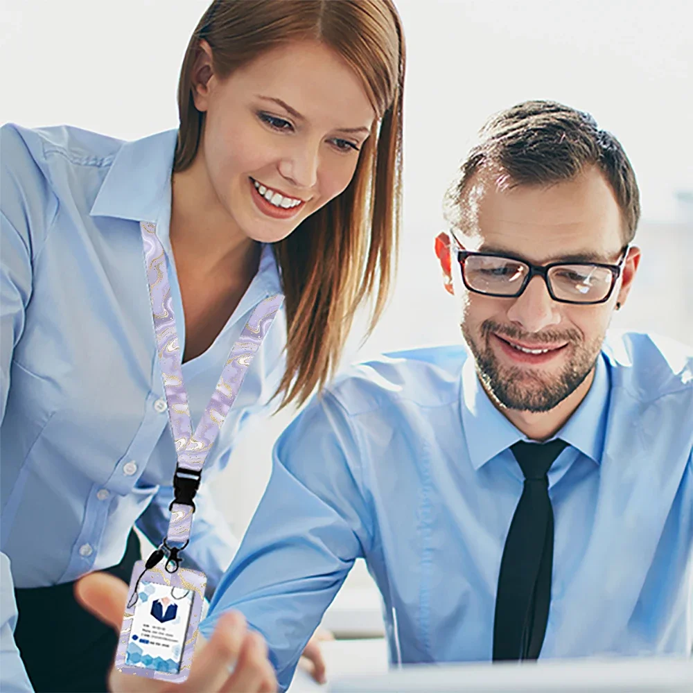 Einfacher Kartenhalter aus Marmor mit Herz-Regenbogen-Motiv, hübsches Hängeseil, Ausweis, Zubehör, Halter, Umhängeband, Studentenbus, Passr-Etui
