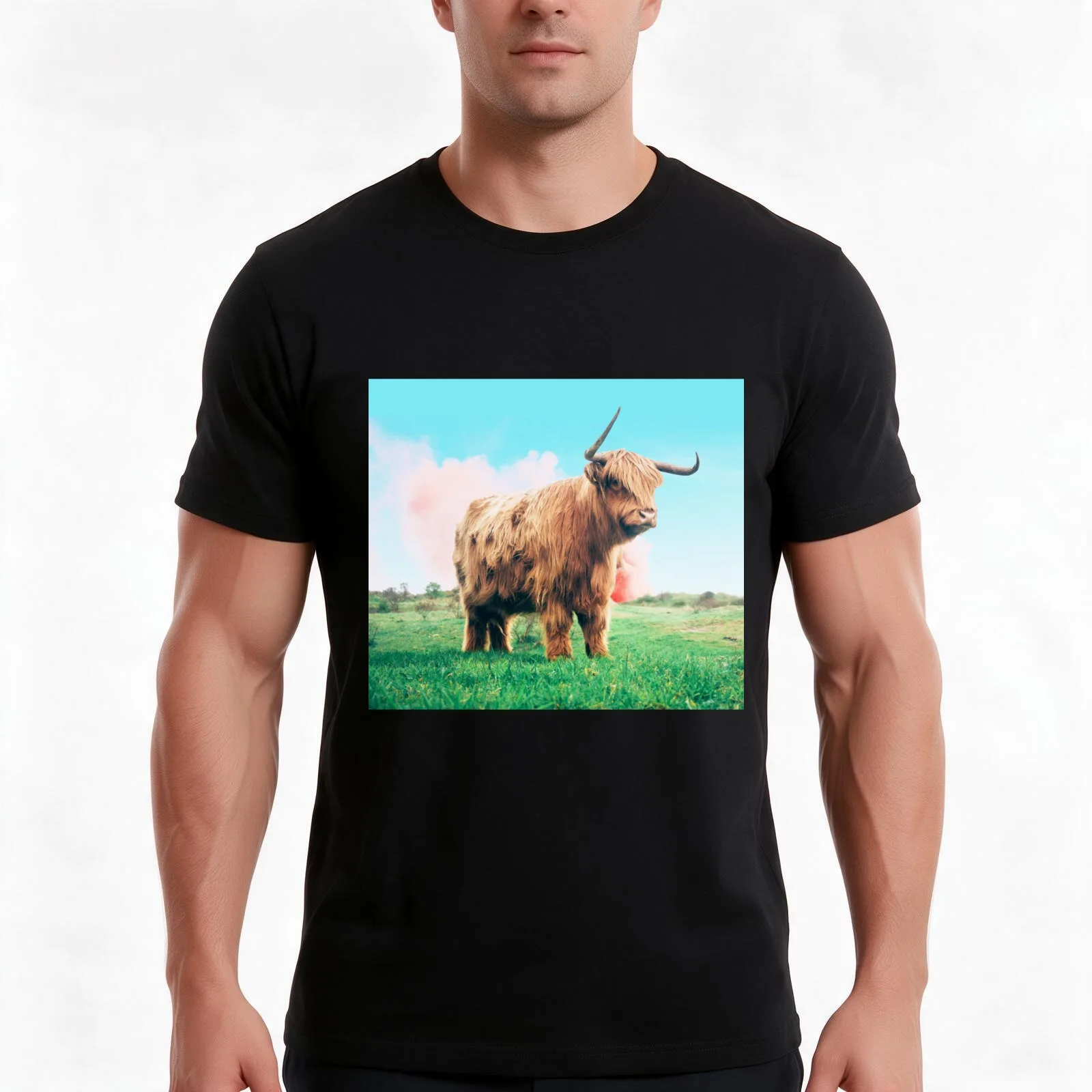 Highland Cow #redbubble #decor #buyart T-Shirt, Summer Casual Cotton Tee, Oversized Streetwear Tops, Vintage Graphic Print