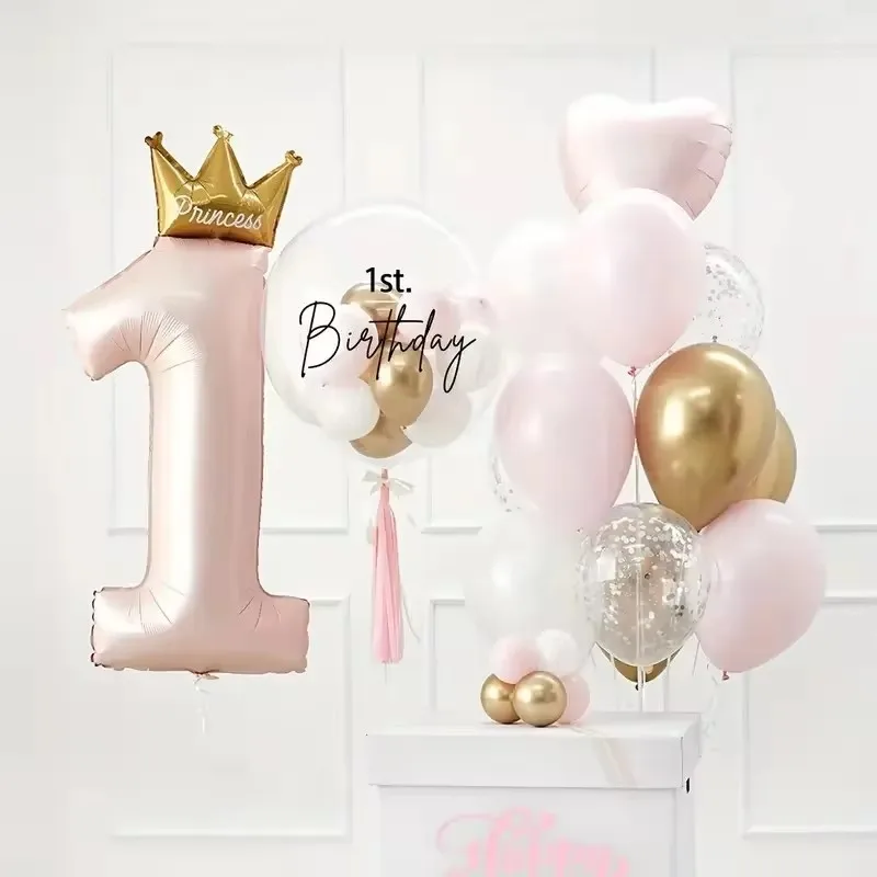 24Pcs 1-Year-Old Crown Aluminum Film Balloon for Boys and Girls Birthday Party, One Year Decoration, Birthday Decoration Balloon