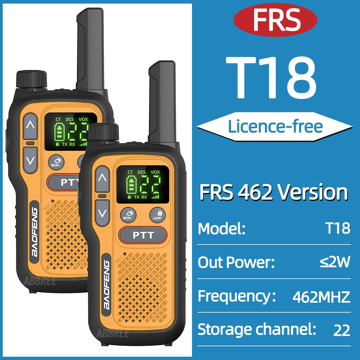 2PCS Baofeng BF-T18 Mini Lange Afstand Walkie Talkie PMR FRS Dual PTT Zaklamp Type-C Oplader VOX NOAA Service voor Camping Jacht