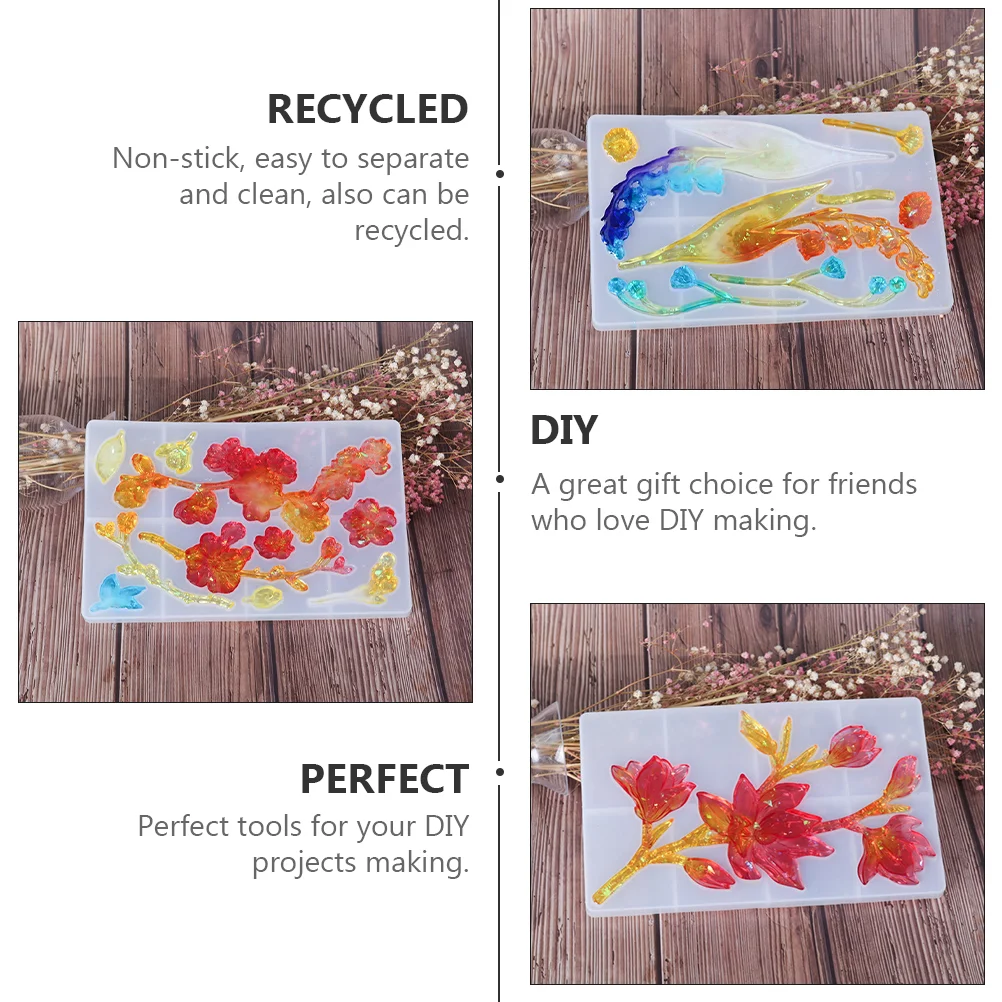 4 Pcs Refine Crystal Resin Flower Molds Silica Gel Epoxy Silicone Mold for Handmade Projects Non Stick Recyclable