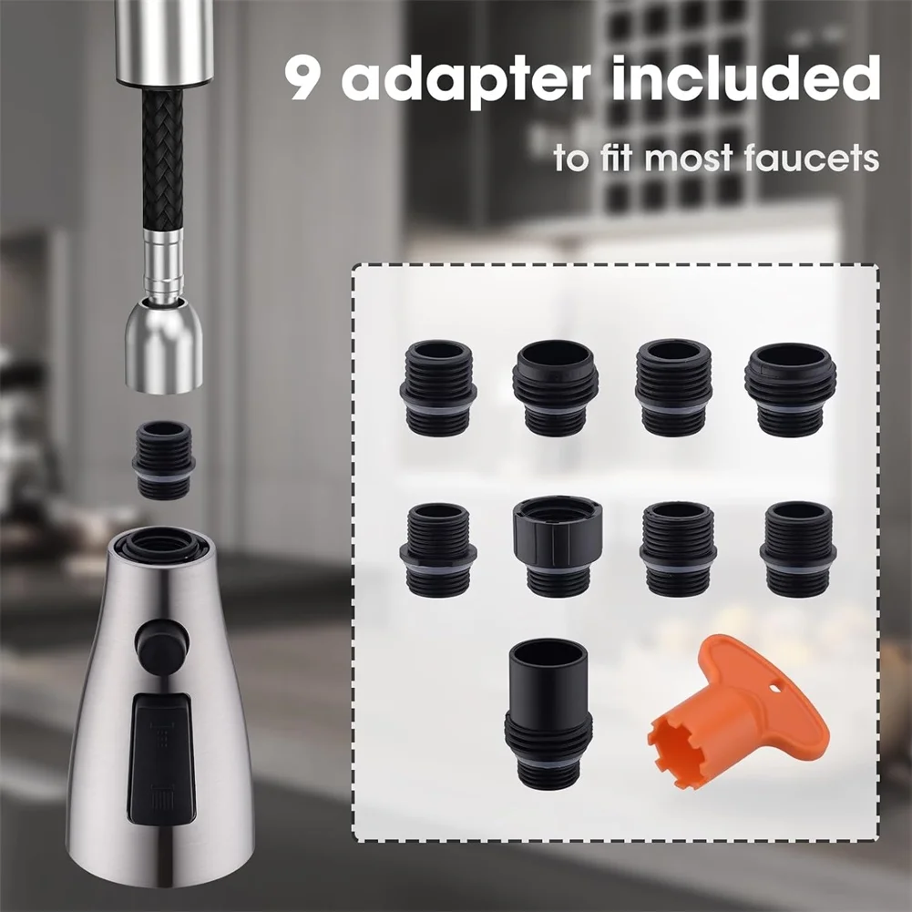 304 Stainless Steel Pull Down Kitchen Faucet Spray Head With 9 Connectors Pull-out Kitchen Faucet Dual-mode Outlet Water