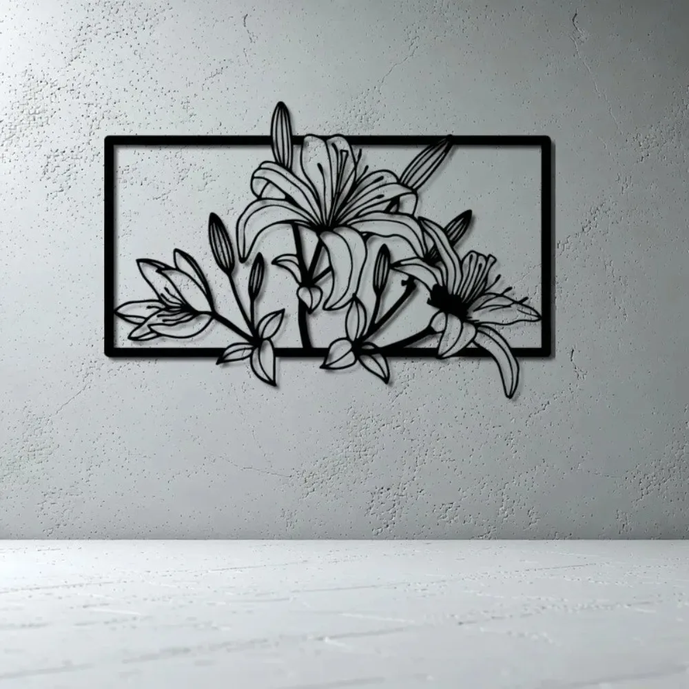 CIFBUY Metal Wall Art Chic Lily Flower Sculpture Waterproof Iron Hanging Decor Elegant Theme Craft for Living Room Bedroom Home