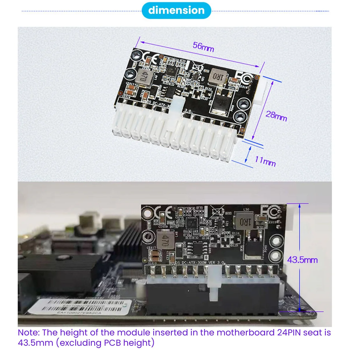 고전력 300W 12V DC5.5X2.5MM 입력 DC-ATX PSU Pico ATX 스위치 마이닝 PSU 24Pin MINI ITX DC ATX PC 전원 공급 장치 희귀