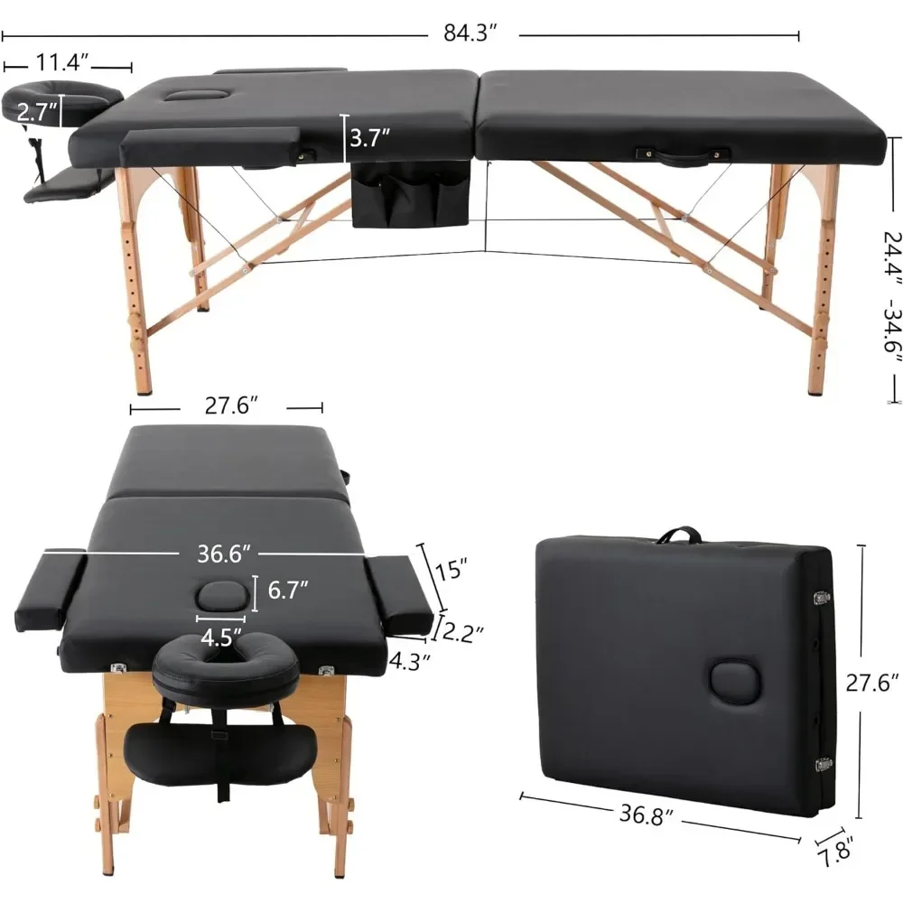 Table de massage en mousse à mémoire de forme, lit de massage pliable portable de qualité supérieure, lit de spa réglable recommandé, accessoires et étui de transport