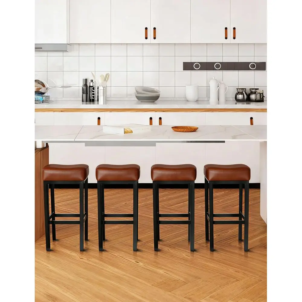 

Набор из 4 коричневых кожаных барных стульев, высота 26 дюймов, с мягкими сиденьями, металлическое основание, простая сборка