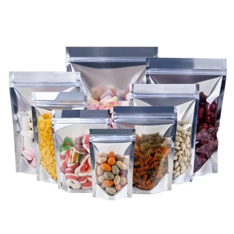 

50/100PCS Clear Front Gold Foil Stand-Up Pouches - Resealable Bags for Coffee, Snacks, Candy, Party Favors & Dry Food Storage