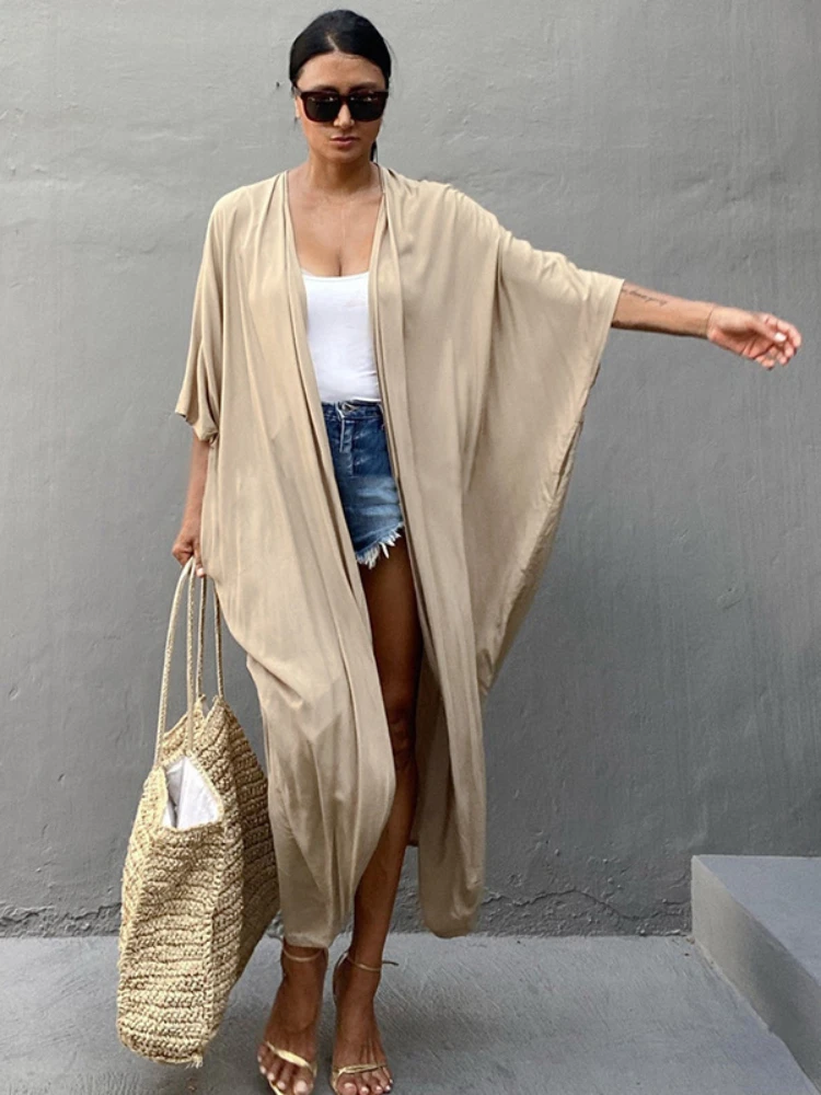 

Beach Cover Up Kimono Women Summer 2022 New Pareo Swimsuit Cape Solid Bohemian Tunic Dresses Bathing Suits Dropshipping