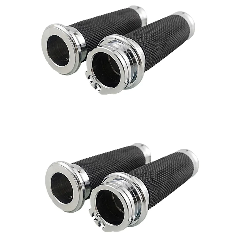 

2X Motorcycle Hand Grips 1 Inch 25Mm Handlebar Grips Rubber For Touring Road King Bobber Cafe Racer Silver