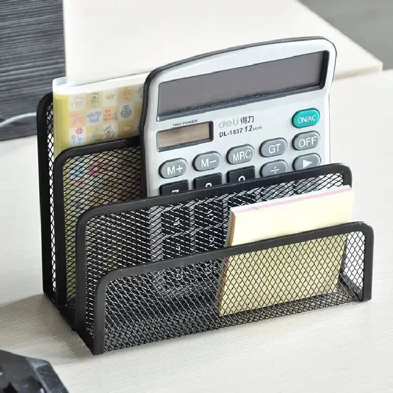 1 Pcs Black Desktop Office Storage Grid Metal Three-layer Business Card File Office Supplies Storage Rack