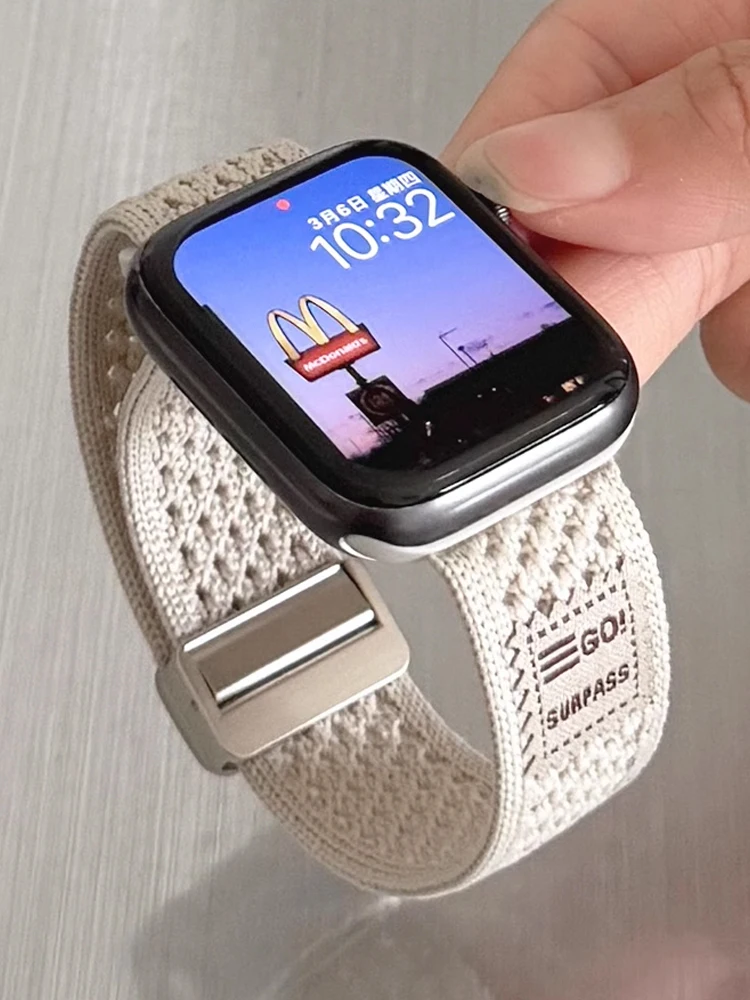 الفرقة المغناطيسية لساعة أبل الترا 10 9 8 7 6 SE 5 النايلون تنفس سوار حزام ل iWatch 38 40 مللي متر 41 مللي متر 42 مللي متر 45 مللي متر 46 مللي متر 49 مللي متر