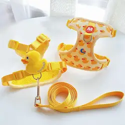 Lightweight Pet Harness Cute Cartoon Yellow Duck Pet Vest Harness with Leash for Small Dogs Cats Adjustable Buckle No Pull