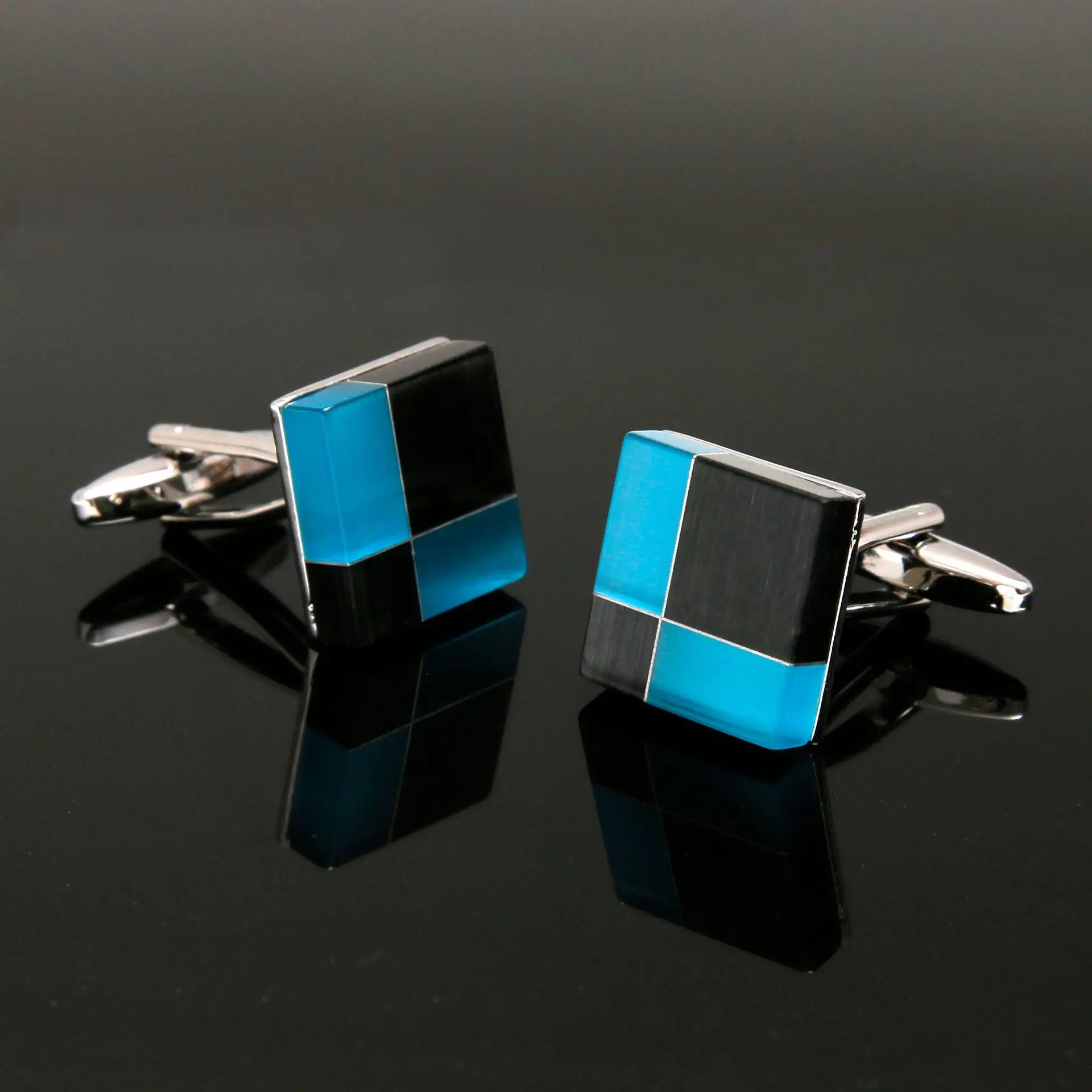 Gemelos ligeros de lujo para hombre, conjunto Retro francés con piedra de ojo de gato negra y azul, gemelos cuadrados, botón para puño de camisa