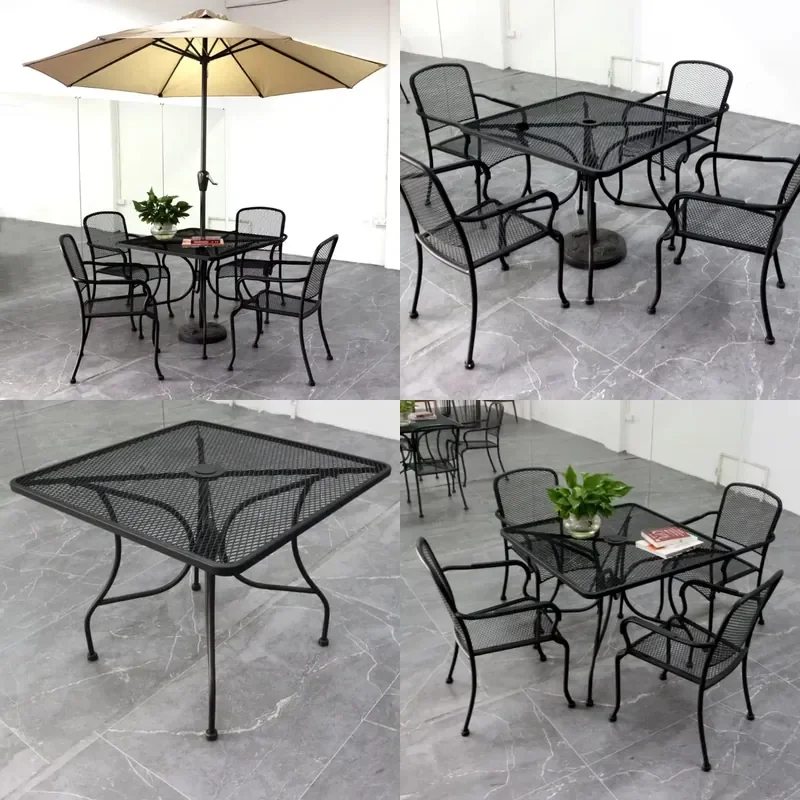 Outdoor Patio Dining Table and 4 Stackable Chairs Furniture Set with Umbrella for Outdoor Use