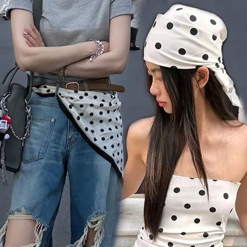 

Black Dot Square Hair Scarf Fashion Female Silk Scarves Head Wraps for Women Bandana Foulard Shawls Female Neckerchief Summer