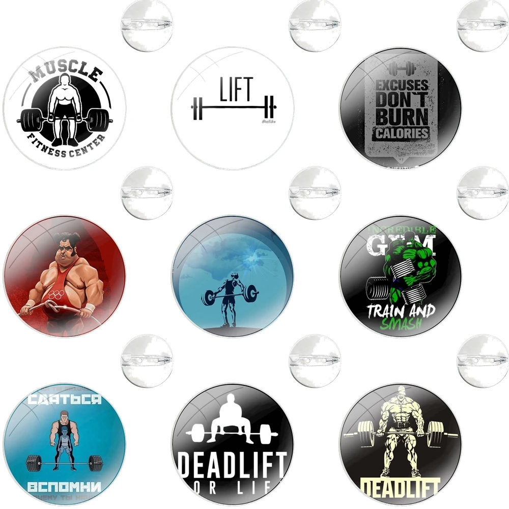 Glass Dome Brooches Shirt Lapel Bag Cute Badge Pins For Clothes Hat Accessories weightlifting Bodybuilding Gym Fitness