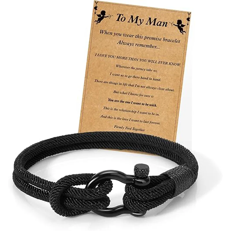 Cross-border hot-selling nylon hand rope Milan rope hand-woven bow stainless steel pendant Men's gift bracelet