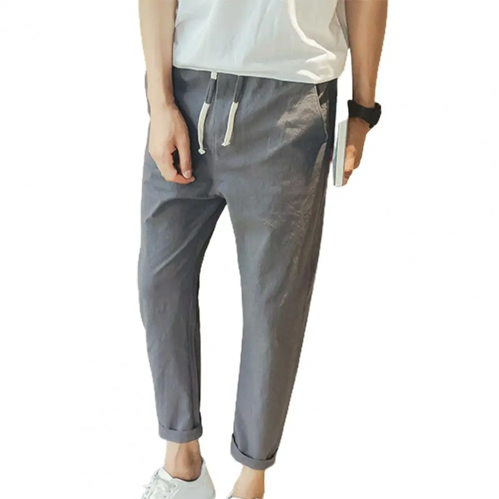 Summer Pants Male Korean Trend Loose Casual Pants Male Small Feet 9-Point Pants Slim Linen Mens Fashion Streetwear Size M-4Xl