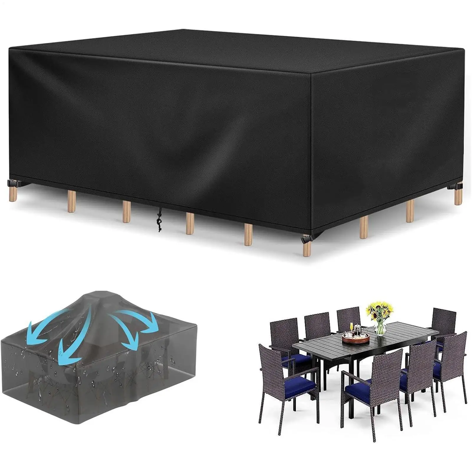 

Чехол для внешнего стола, подходящий для квадратного прямоугольного стола, чехлы для мебели для газона, водонепроницаемые, для городского балкона, у бассейна, заднего двора