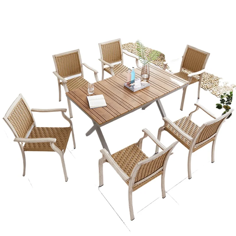 

Outdoor Plastic Wood Rattan Table and Chair