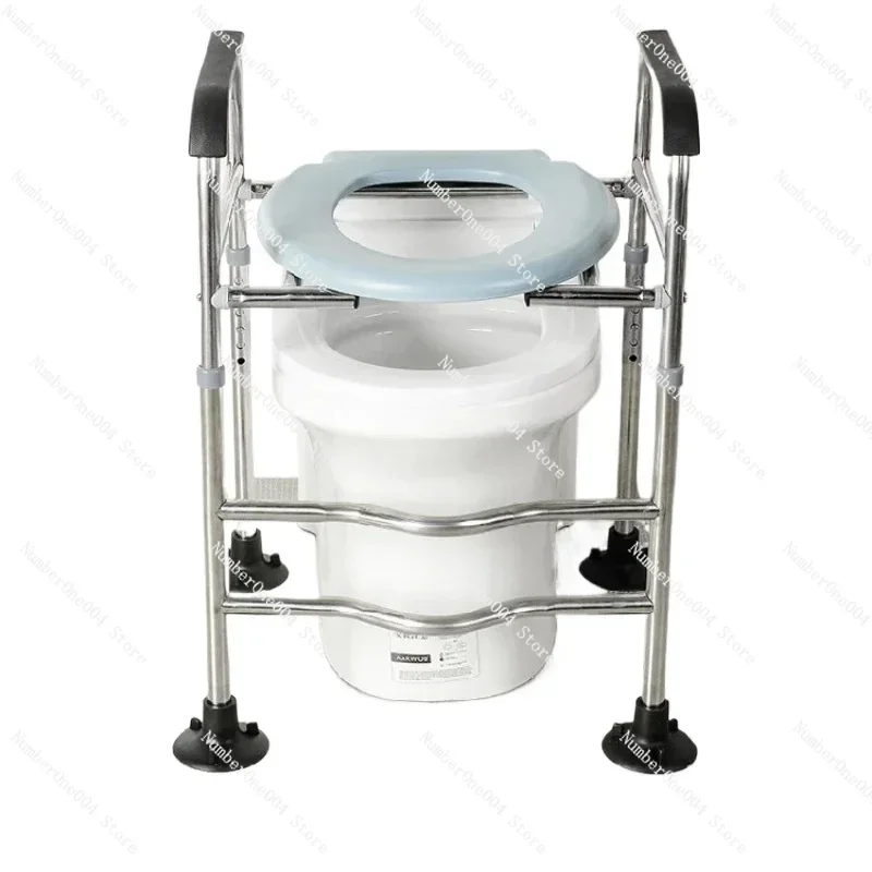 

Stainless Steel Reinforced Toilet Chair Elderly Commode Stool Portable Toilet Seat Adjustable Height Bathroom Safety Frame