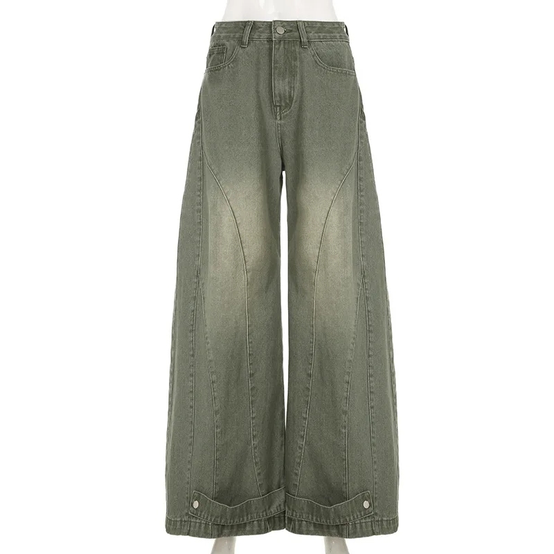 

Американские уличные зеленые расклешенные джинсы с высокой талией, брюки-карго, мешковатые джинсы, женские осенние новые