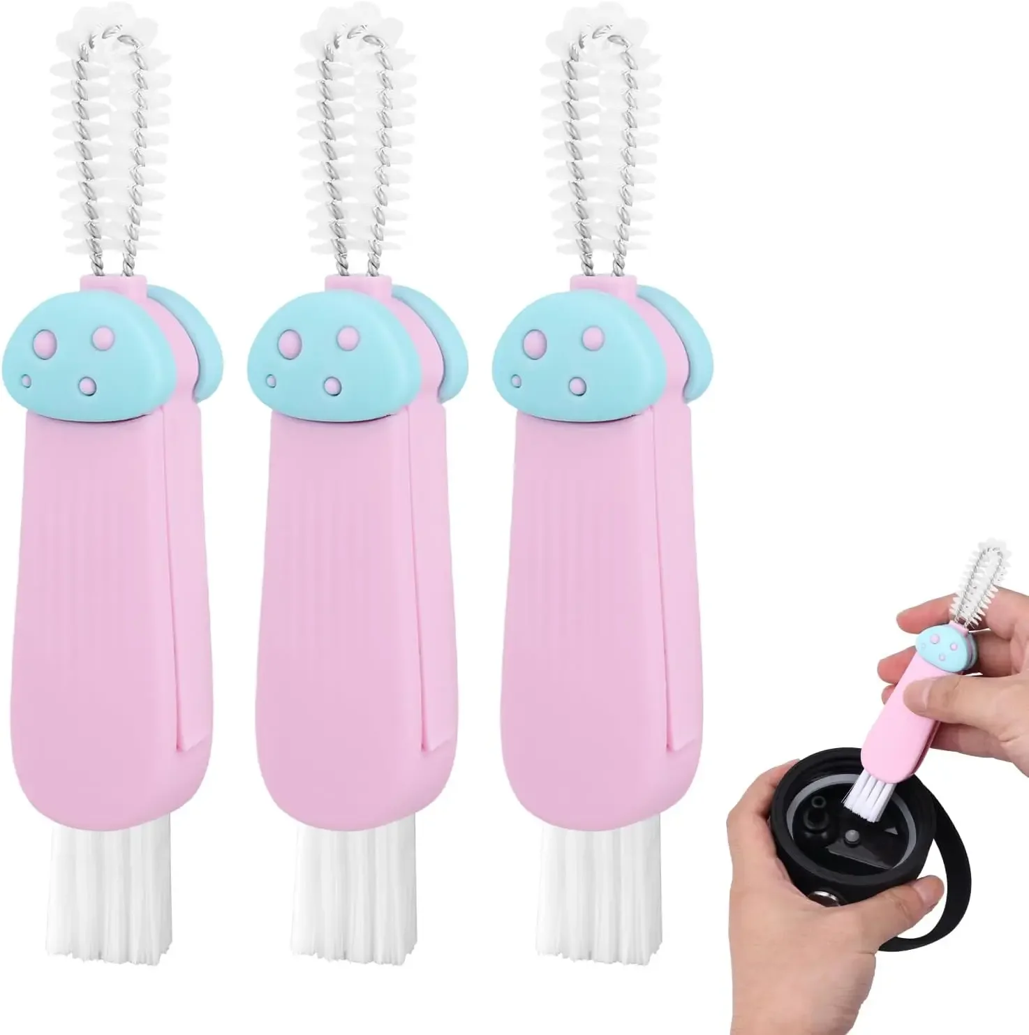 

3pcs 3-in-1 Cup Lid Cleaning Brush, Cup Lid Gap Cleaning Brush Cup Lid Cleaner Tight Spaces Bottle Crevice Cleaning Brush for Home Kitchen Cleaning Tools (pink)