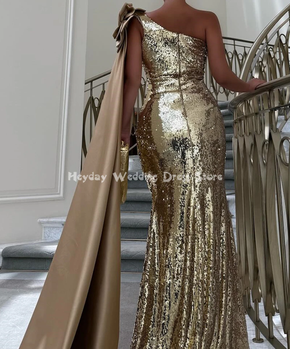 ヘイデイ レディース スパークリー スパンコール ワンショルダー 3Dフラワー ラグジュアリー ドバイ イブニングドレス ノースリーブ ショール付き エレガントドレス 2025
