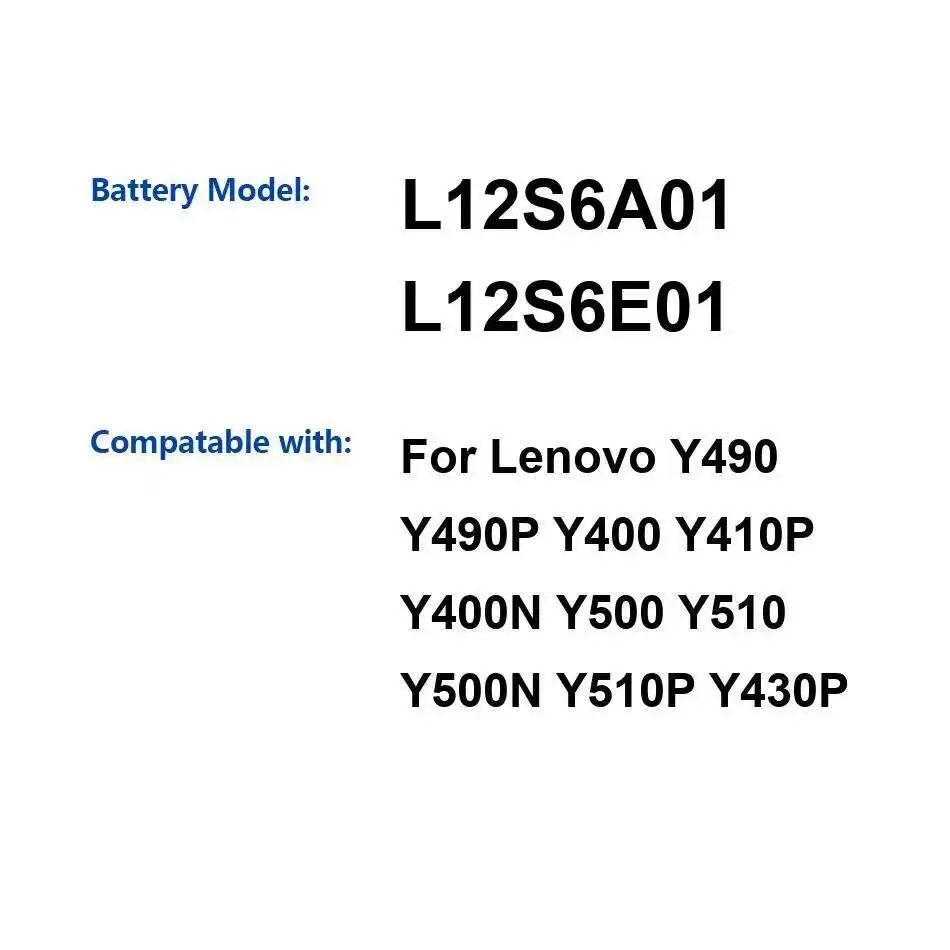 

Laptop Battery L12S6A01 L12S6E01 5800Mah For Lenovo Y490 Y490P Y400 Y410P Y400N Y500 Y510 Y500N Y510P Y430P