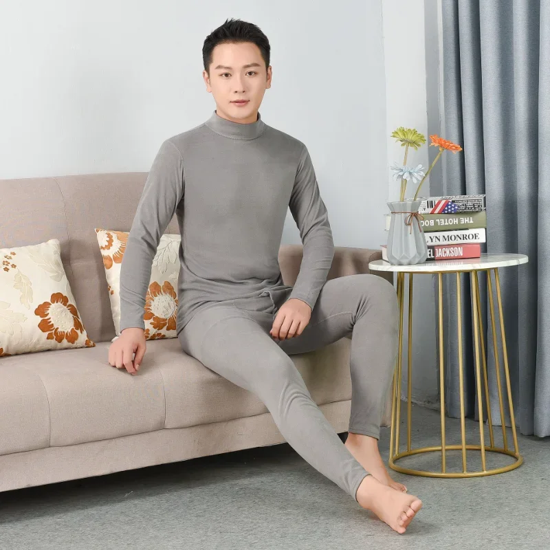 Mens Long Lohns Suit Winter Warm New Thermal Underwear Sets Teenagers Semi-Turtleneck Bottoming Shirts Leggings Set Pajamas